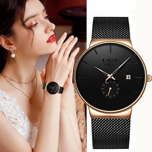 Reloj de cuarzo con calendario y correa de acero inoxidable