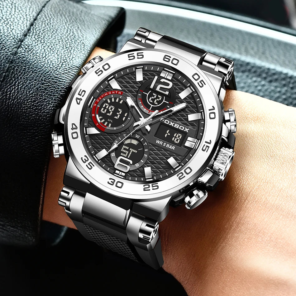 Reloj FOXBOX para hombre con pantalla dual analógico digital