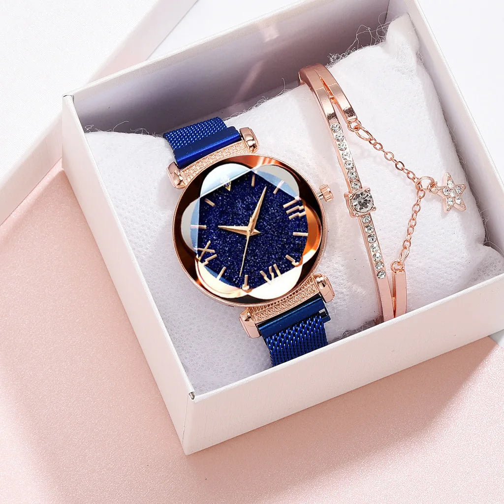 Reloj de mujer cielo estrellado y pulsera casual