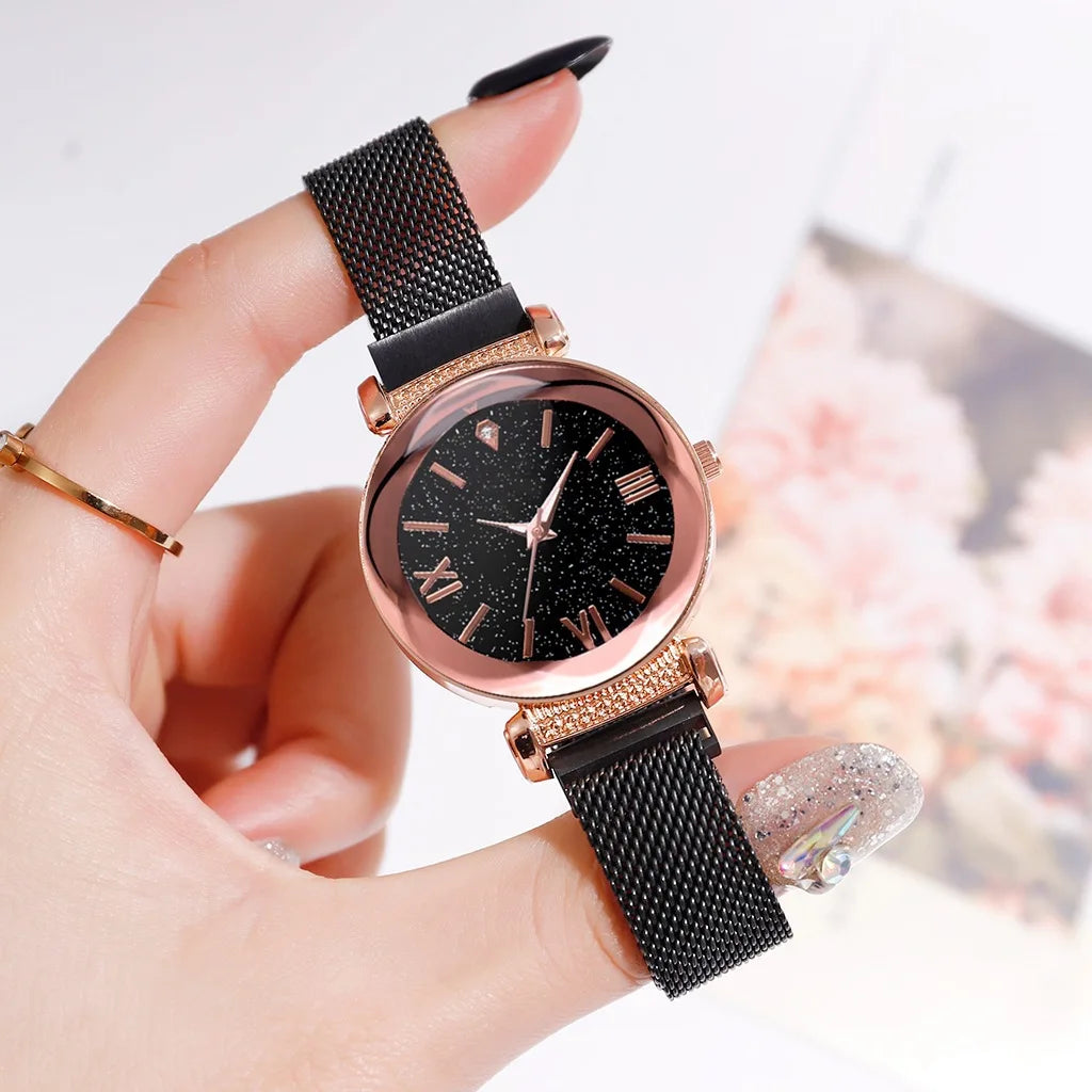 Reloj de mujer cielo estrellado y pulsera casual