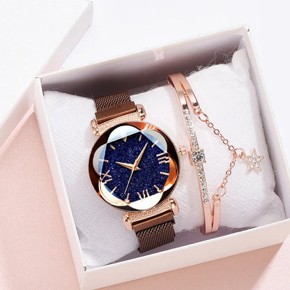 Reloj de mujer cielo estrellado y pulsera casual