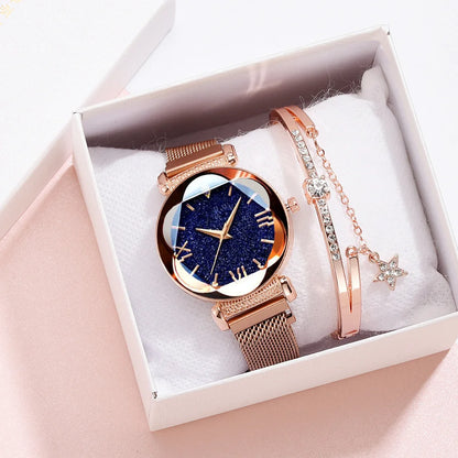Reloj de mujer cielo estrellado y pulsera casual