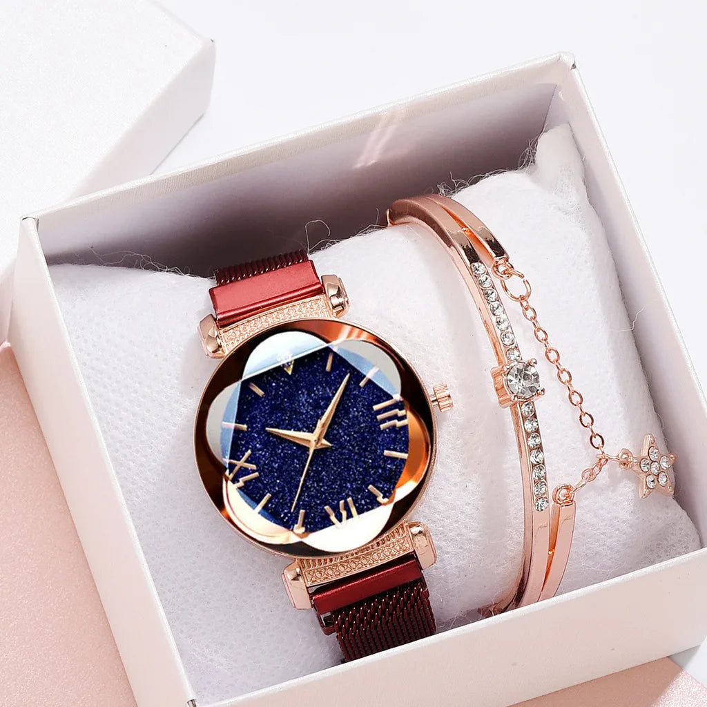 Reloj de mujer cielo estrellado y pulsera casual