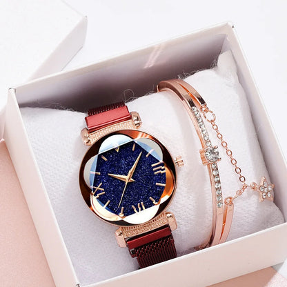 Reloj de mujer cielo estrellado y pulsera casual