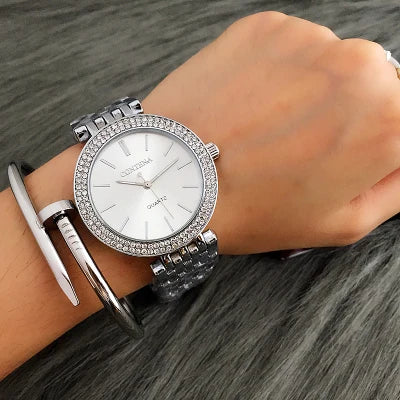 Reloj CONTENA para mujer, reloj de lujo de plata con cristales