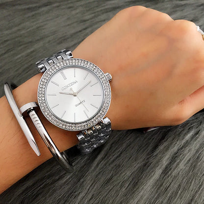 Reloj CONTENA para mujer, reloj de lujo de plata con cristales