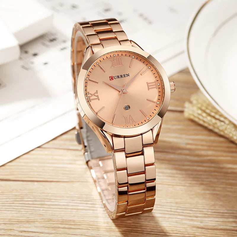 Reloj CURREN femenino de acero inoxidable, reloj elegante de moda para mujer