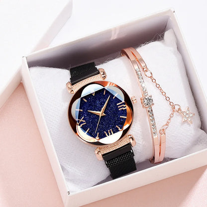 Reloj de mujer cielo estrellado y pulsera casual