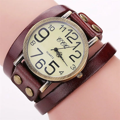 Reloj unisex vintage de cuarzo con banda de cuero