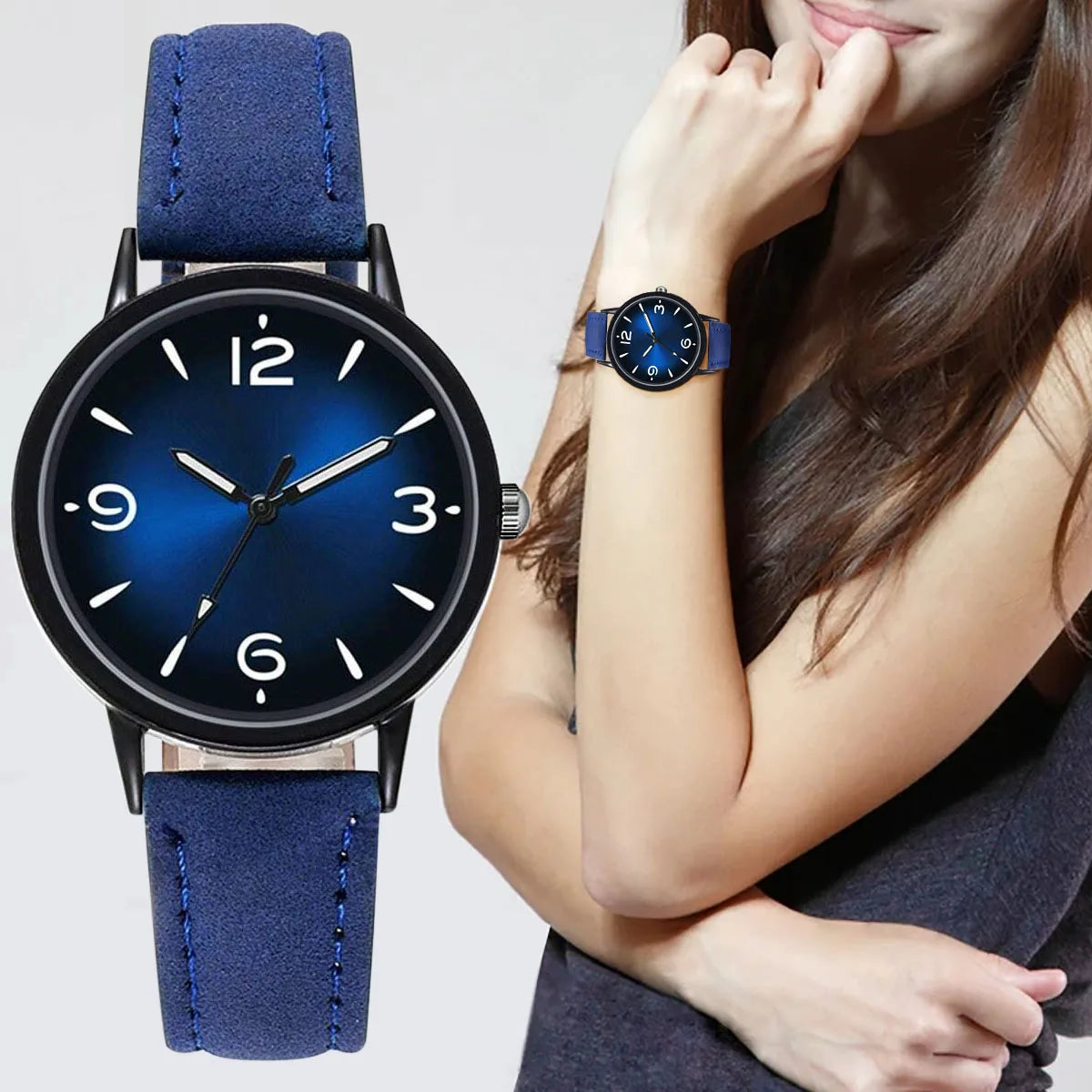 Reloj de cuarzo casual para mujer con correa de cuero-PU
