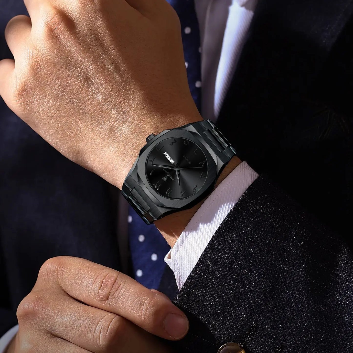 Reloj militar para hombre, de cuarzo y acero inoxidable de lujo