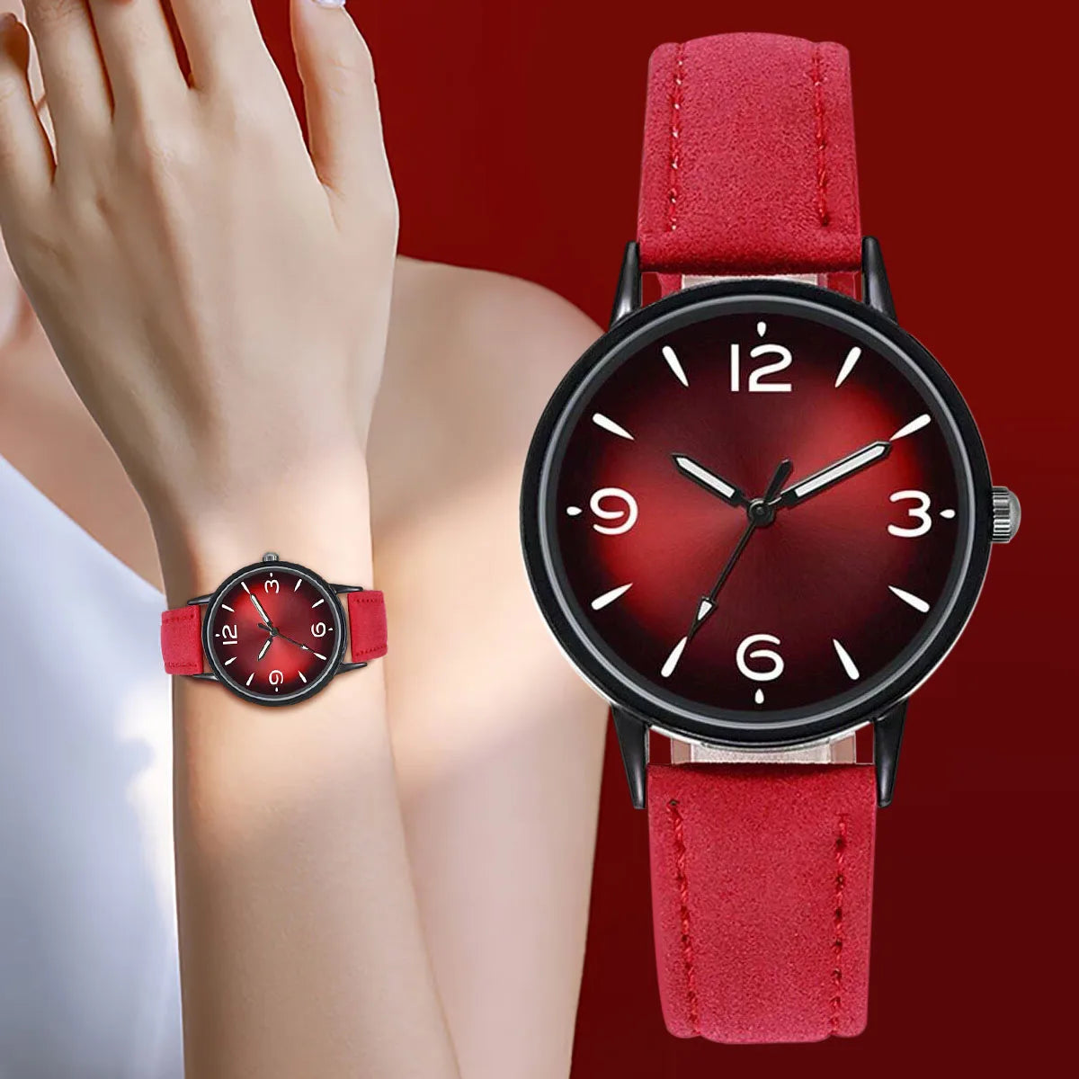 Reloj de cuarzo casual para mujer con correa de cuero-PU