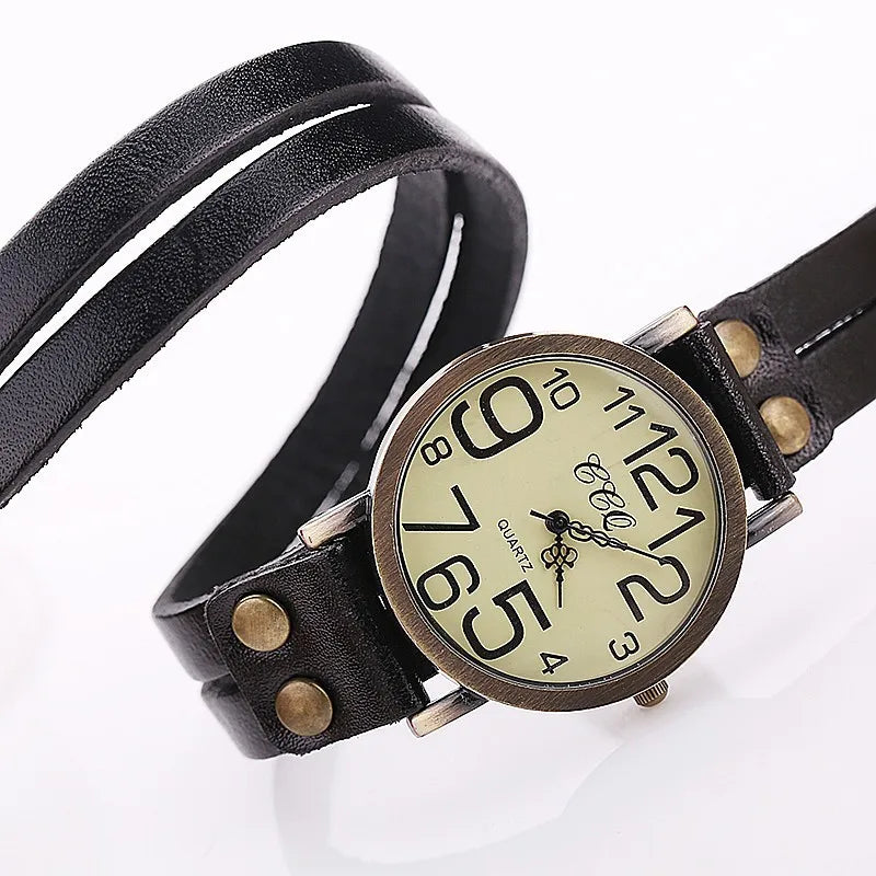 Reloj unisex vintage de cuarzo con banda de cuero