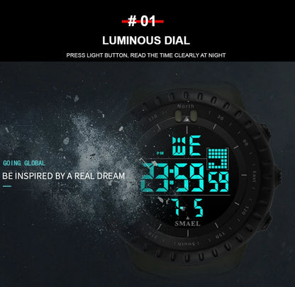 Reloj deportivo digital para hombre 50M – Táctico militar LED, resistente al agua